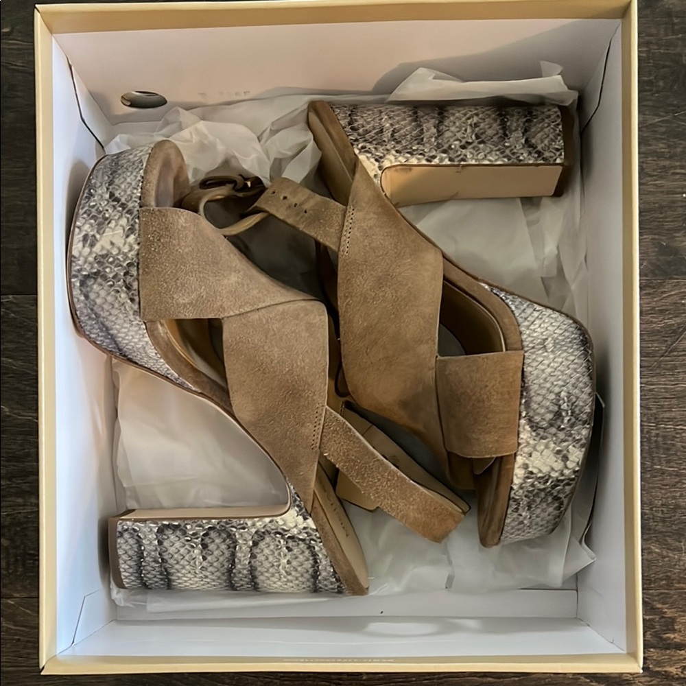 MICHAEL Michael Kors Tan Suede and Snakeskin Platform Sandals